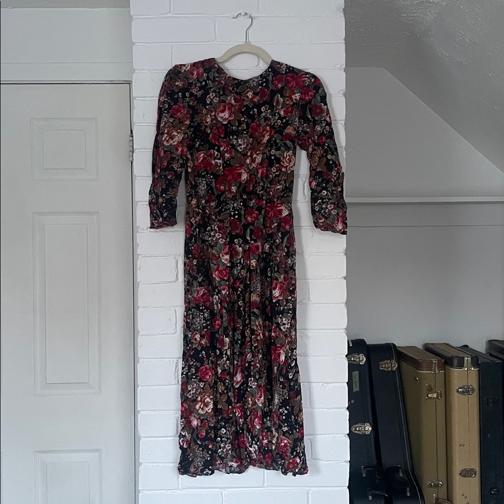Vintage 80’s Floral Midi Dress with Matching Belt